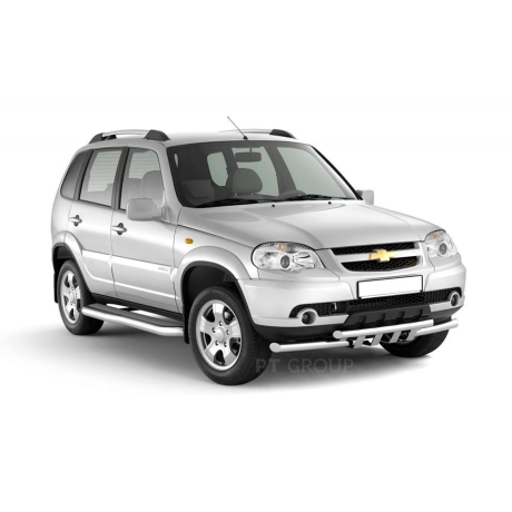 Защита порогов с алюм. фигурной площадкой d63мм (НПС) CHEVROLET Niv@ (2009-н.в.), L@DA Niv@ (2020-н.в.), L@DA Niv@ Travel (2021-н.в.) купить недорого с доставкой в Абакан
