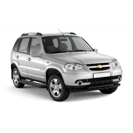 Защита порогов с алюм. фигурной площадкой d63мм ШАГРЕНЬ (ППК) Chevrolet Niv@ (2009-н.в.), L@DA Niv@ 2020-. L@DA Niv@ Travel (2021-н.в.) купить недорого с доставкой в Абакан